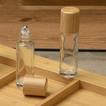 10 мл, пустая бутылка многоразового использования, Стеклянные флаконы с роликами для эфирных масел, Многоразовый контейнер с бамбуковой крышкой