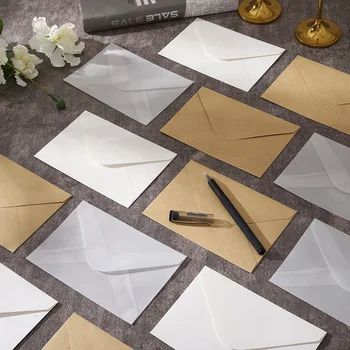 100шт Бумажных конвертов с серной кислотой для DIY открыток/хранения карточек Подарочная упаковка Свадебного приглашения Белые Конверты из крафт-бумаги
