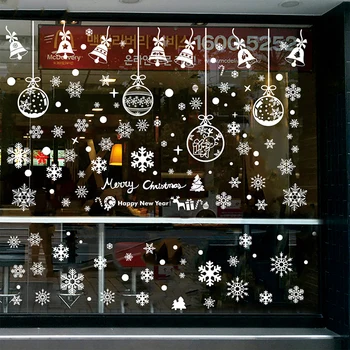 161 шт. Белые хлопья снега, колокольчики, подвеска, Рождественские наклейки на окно, рождественские украшения, электростатическая стеклянная наклейка