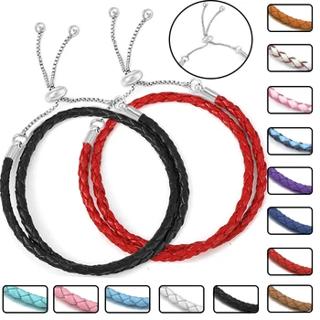 2 шт./лот, Кожаные браслеты на шнурке серебристого цвета с модными бусинками 