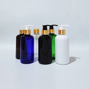 20 штук Пластиковых ПЭТ-бутылок объемом 250 мл с золотым Алюминиевым насосом для Лосьона Прозрачный Бело-Черный Контейнер Для Жидкого Мыла Гель для душа