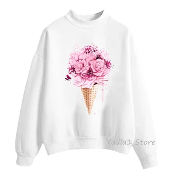 2022 женские толстовки kawaii с принтом мороженого и розовыми цветами, женская осенняя одежда, зимняя женская толстовка tumblr, спортивный костюм, водолазка
