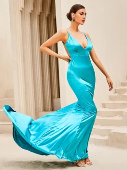 2023 Maxi Vestidos Без рукавов, Облегающее Стрейчевое Сексуальное Вечернее Платье с глубоким V-образным вырезом, открытой спиной, Тонкое Длинное платье