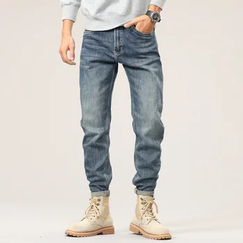 2023 Высококачественные Мужские осенне-летние повседневные Хлопковые Тонкие Белые джинсы, Модные мужские обтягивающие джинсы