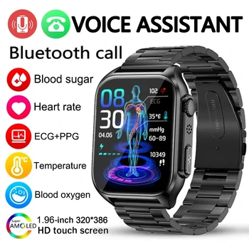2023 Новые неинвазивные смарт-часы с Bluetooth-вызовом уровня глюкозы в крови Для мужчин, ЭКГ + PPG, монитор артериального давления с кислородом в крови Для Android IOS