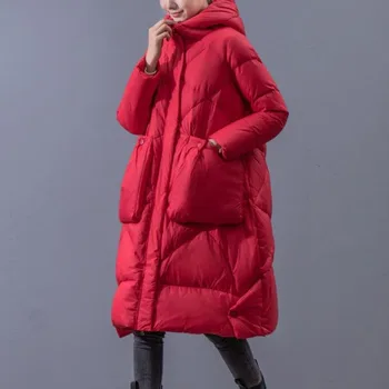 2023 Новый женский пуховик, зимнее пальто Большого размера, Длинные Свободные парки, юбка в стиле литературного ретро, Утепленная верхняя одежда, пальто с капюшоном