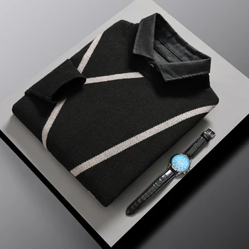 2023, Новый модный бренд высокого класса, Вязаный мужской Дизайнерский Шерстяной пуловер, свитер с геометрическим рисунком, Осенне-зимний Повседневный джемпер, мужская одежда