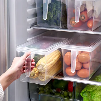 3 шт. Коробка для хранения в холодильнике Пластиковые квадратные контейнеры для хранения с ручкой и крышками Кухонный органайзер для хранения свежих продуктов в холодильнике