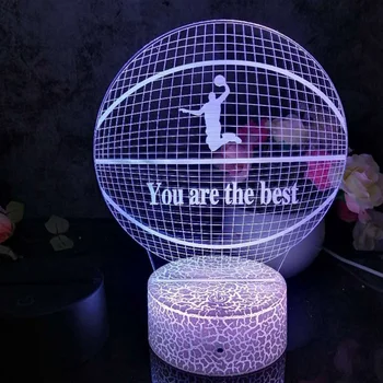 3D Иллюзионная Лампа Баскетбол Футбол Светодиодный Ночник Сенсорный пульт дистанционного Управления 16 Цветов С Регулируемой Яркостью Декор Комнаты Настольная лампа Подарок для мальчиков
