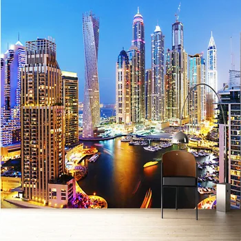 3D Обои Красивый Ночной пейзаж Дубая Фреска Гостиная Телевизор Диван Офисный фон Настенная Фреска Новейший Декор Papel De Parede