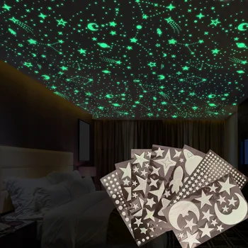 3D Пузырьковые Звезды Точки Светящиеся Наклейки на стену DIY Спальня Детская Комната Наклейка Светящееся в темноте Флуоресцентное Украшение дома YT1