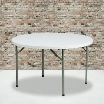 4-футовый Круглый складной стол из гранита и белого пластика