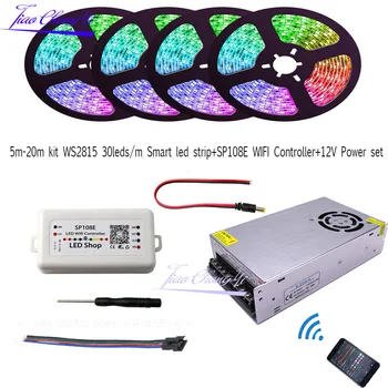 5 м-20 м комплект WS2815 30 светодиодов/m RGB Dream Полноцветная Смарт-адресуемая пиксельная светодиодная лента + SP108E WiFi светодиодный контроллер + 12 В светодиодный комплект питания