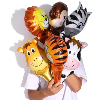 6 шт., Ручные воздушные шары из фольги с головой животного, Тигр, Лев, Надувной воздушный шар, Украшение для вечеринки в Джунглях, детские игрушки, декор для Вечеринки в честь Дня рождения