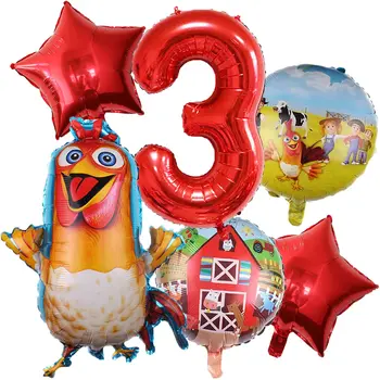 6 ШТ. Сельскохозяйственные Животные, Украшения для Вечеринки на 3-й день рождения, Курица, красные звезды, цифровые воздушные шары, Детский Душ, La Granja De Zenón, Тематическая вечеринка
