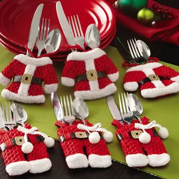 6x Рождественский держатель для столовых приборов в костюме Санта-Клауса, украшения для сумок из столового серебра