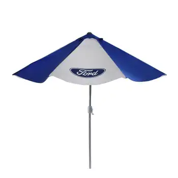 9'Сине-белый уличный зонт Ford с рукояткой и наклоном - официально лицензированный