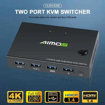 AIMOS 2 В 1 Из 4K USB HDMI KVM Распределительная Коробка для совместного использования клавиатуры, мыши, принтера, Штекера, Видеодисплея, USB Swltch, Разветвителя