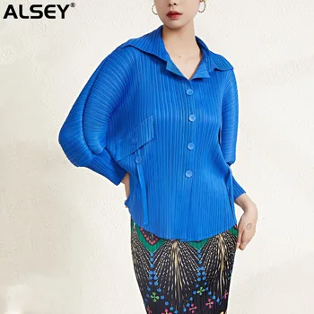 ALSEY Miyake плиссированные короткие топы, весенняя новинка, однобортная дизайнерская рубашка, повседневный женский кардиган с длинными рукавами, куртка, одежда