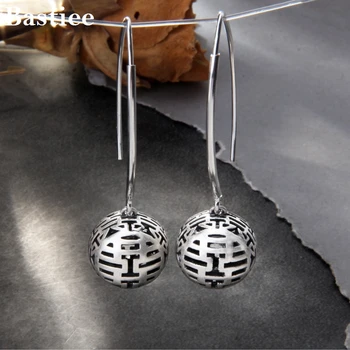 Bastiee S925 Серебряные серьги для женщин, китайские Винтажные, Артистичные, с Выдолбленными Подвесками для ушей