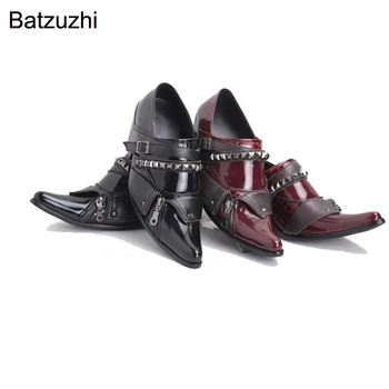 Batzuzhi/ Мужская обувь в японском стиле; Мужская модельная обувь из красной лакированной кожи на каблуке 6,5 см; Обувь для парикмахера/Вечеринки, жениха и свадьбы