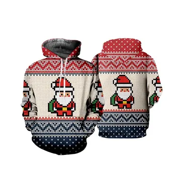 CJLM, Новая осенне-зимняя толстовка с капюшоном, Санта-Клаус, 3D принт, Уличная мода, повседневный пуловер, имитация Пиксельного Санта-Клауса, свитер