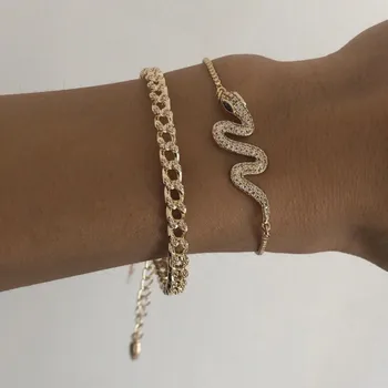 DIEZI, винтажный панк, многослойный браслет-цепочка золотого цвета для женщин, хип-хоп, наборы браслетов-оберегов в виде змеи, женские пары ювелирных изделий для девочек