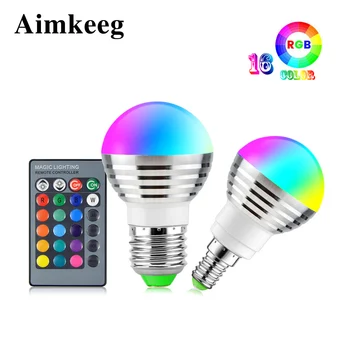 E27 E14 LED 16 Цветов, Меняющих Цвет, RGB Волшебная Светодиодная Лампа с Регулируемой Яркостью, Светодиодная Лампа 110 В 85 В-265 В, Прожектор с 24 Клавишами ИК-Пульта дистанционного Управления