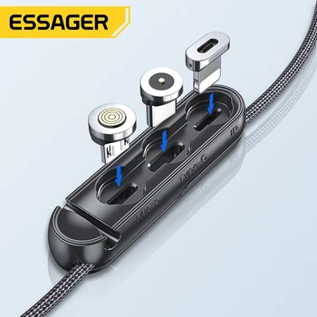 Essager Чехол с магнитной вилкой, Портативный Ящик для хранения, Адаптер Зарядного устройства, Магнитный кабель, Соединительная головка, Контейнер Для iPhone USB TypeC Micro