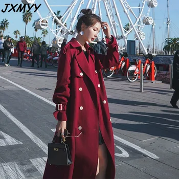 JXMYY/ женская ветровка средней длины, новинка 2020 года, маленькое свободное пальто выше колена в британском стиле, красное весенне-осеннее универсальное пальто