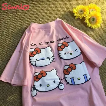 Kawaii Sanrio, Летняя новинка, футболка Оверсайз с коротким рукавом, топ, женский рисунок 