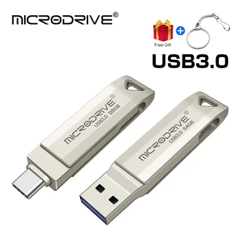 MicroDrive Type C 256 ГБ USB3.0 Флешка 2-в-1 OTG USB Диск Флешка 64 ГБ 128 ГБ USB3.0 флэш-накопитель для ноутбука/MacBook/ планшета/телефона