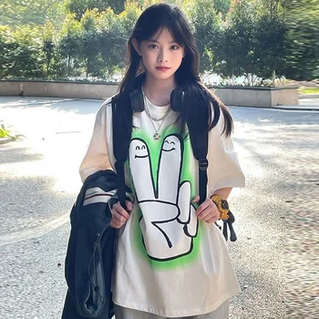 MINGLIUSILI/ Летняя хлопковая футболка в американском стиле Ретро с короткими рукавами, Корейская модная студенческая Свободная футболка с индивидуальным принтом, оверсайз