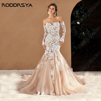 RODDRSYA Изысканные свадебные платья со съемными рукавами и открытой спиной, платья для невесты с кружевной аппликацией в виде русалки, vestido de noiva