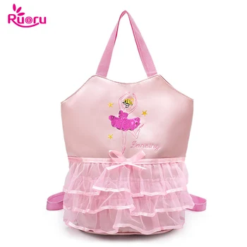 Ruoru, Розовая Балетная сумка для девочек, Студенческий рюкзак, Вышитая Сумочка с оборками, Детская сумка для Балерины, Детский Гимнастический рюкзак