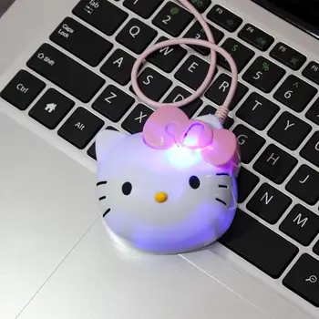 Sanrio Hellokitty Полосатый USB Порт Оптическая Мышь С Кошачьей Головой Милая Мышь Для Девочек Мышь Мультяшная Проводная Мышь С Мультяшным Персонажем Мышь
