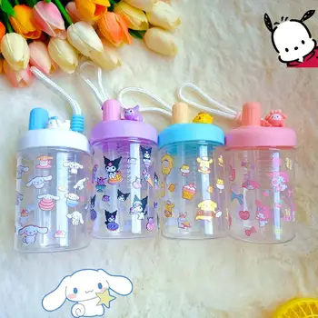 Sanrio Новая Летняя Соломенная Чашка Kawaii Портативная Cinnamoroll Kuromi Красивая Креативная Пластиковая Безопасная Бутылка Для Воды Большой Емкости