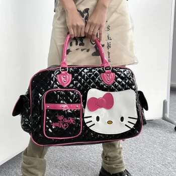 Sanrio, Сумочка Hello Kitty My Melody, детская милая дорожная сумка с помпонами из мультфильма Аниме, глянцевая дорожная сумка для девочек, модная дорожная сумка для подарков