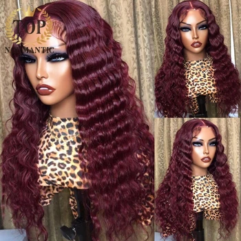 Topnormantic парики из натуральных волос на кружеве с глубокой волной 13x4, перуанские человеческие волосы Remy 99J, цветной парик для женщин