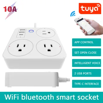 Tuya Wifi Smart Power Strip 10a US Smart Plug Сетевой фильтр с 3 USB-портами, тип C Работает с Alexa Google Home