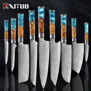 XITUO Ножи шеф-повара Японский Нож из Дамасской Стали, Овощерезка Santoku, Нож для Нарезки, Профессиональный Кухонный Нож для приготовления пищи