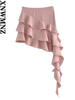 XNWMNZ Женская Мода 2023, Многослойная Струящаяся Мини-юбка с рюшами, Женская Винтажная Юбка в стиле Отпуска с Высокой Талией, Женская Шикарная юбка