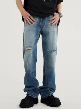 YIHANKE, Новые модные рваные джинсы, мужские, американский стиль, Хай-стрит, Ретро, Свободные прямые Длинные Брюки, рваные джинсы