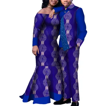 Африканская одежда Bazin Riche для пары, мужской костюм Дашики, комплект брюк и женские длинные платья-халатики, наряд африканских влюбленных KG968