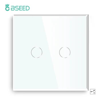 Бренд Bseed 2 Банды 2-позиционный сенсорный выключатель Европейского стандарта Сенсорный сенсорный выключатель Черный, Белый, золотой, 3 цвета со стеклянной панелью