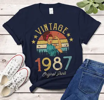 Винтажная футболка 1987 года, сделанная в 1987 году на 36-й день рождения, Подарок для девушки, жены, мамы на 36-й день рождения, идея Классической футболки из 100% хлопка