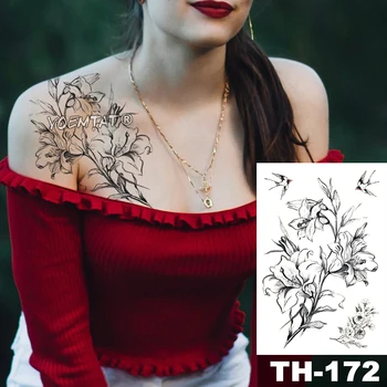 Водонепроницаемая временная татуировка, наклейка, эскиз, цветок лилии, татуировка, перевод воды, ласточка, боди-арт, поддельная татуировка на руку для женщин