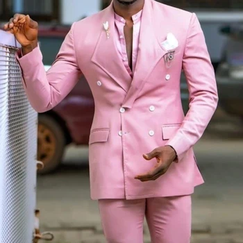 Высококачественные Мужские костюмы Розового Цвета, Модный Новейший Дизайн, Двубортный Мужской Блейзер, Приталенный Свадебный Формальный Смокинг, Комплект из 2 предметов 2023