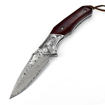 Высококачественный дамасский нож карманный сверхострый складной нож для выживания охоты рыбалки кемпинга фруктовые ножи с деревянной ручкой