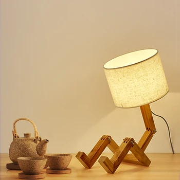 Гуманоидная лампа из массива дерева, креативный модный стиль в скандинавском стиле, прикроватная тумбочка для спальни, деревянный робот, складная светодиодная настольная лампа